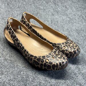 Crocs Kadee Ballet Flat Women's 9 Leopard Print Gold Tan Cheetah Slip On Shoe